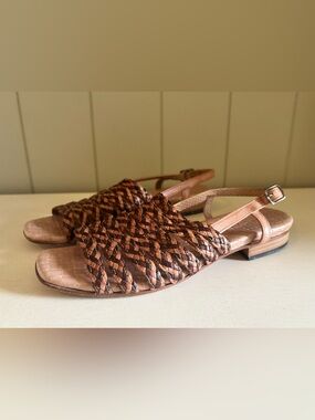 Sesto Meucci Italy Woven Fisherman Braided Leather Slingback Flat Sandal Sz 7N